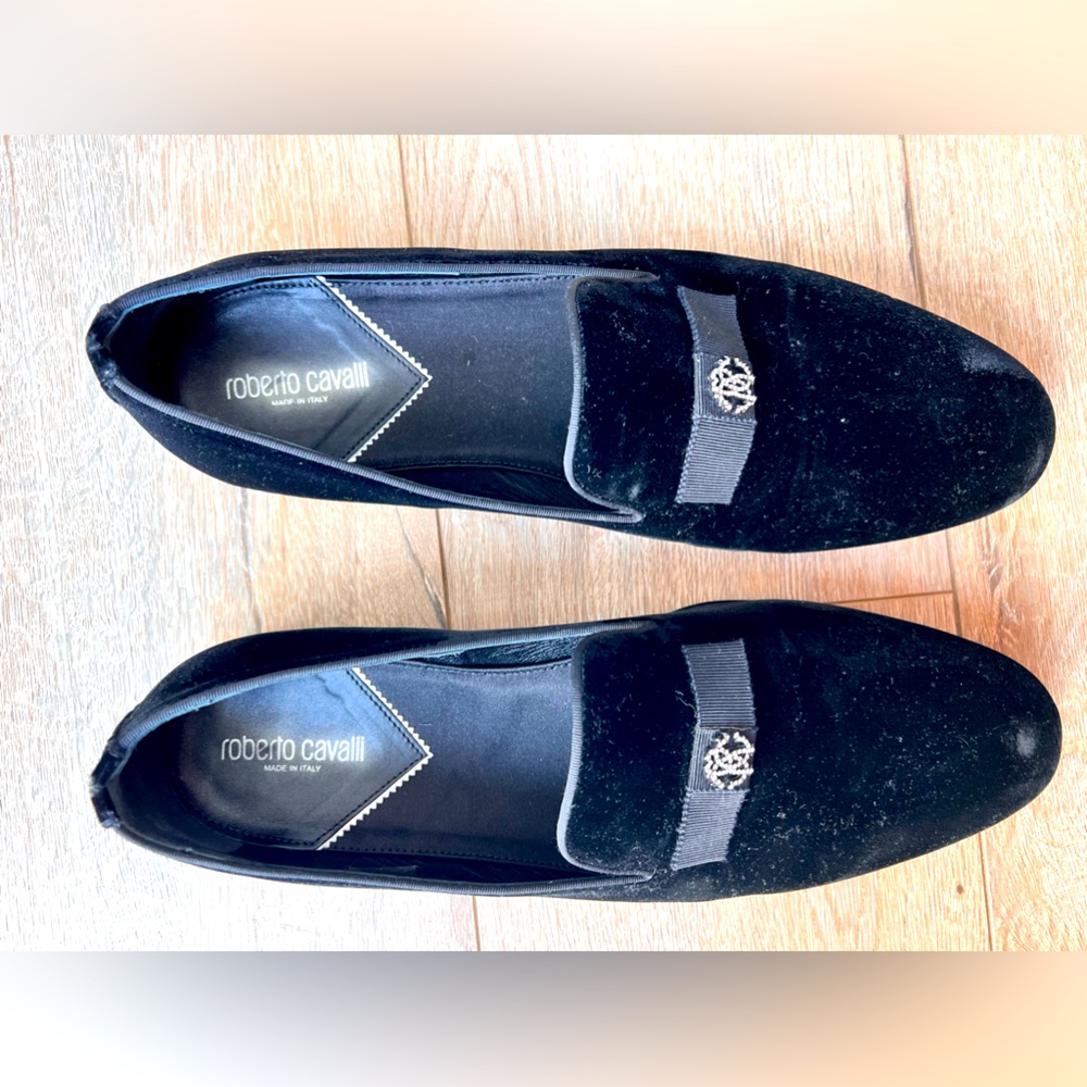 Mens size 12 Roberto Cavalli smoking black slippers
